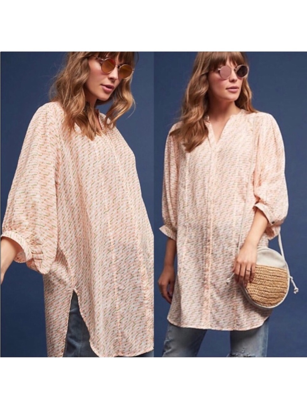 Maeve Blush Pink Printed V-Neck Tunic